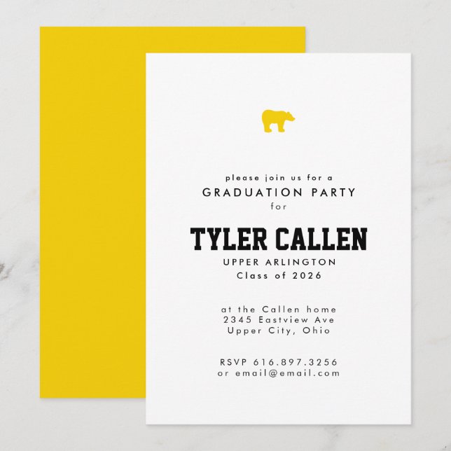 Invitation Golden Bear Varsity Text-only Grad Party (Devant / Derrière)
