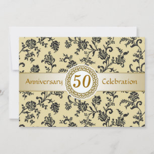 Invitation Golden Black Damask, 50e anniversaire de Mariage