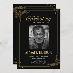 Invitation Golden Black Funeral Program, Funeral Memorial