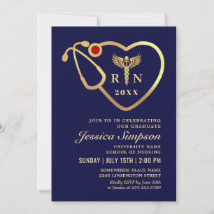 Invitation Golden Blue Modern Nursing School Graduation Party