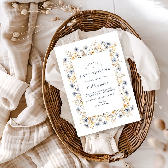 Invitation Golden Blue Wildflower Baby Shower (Créateur téléchargé)