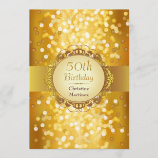 Invitation Golden Bokeh Photo 50th Birthday Party