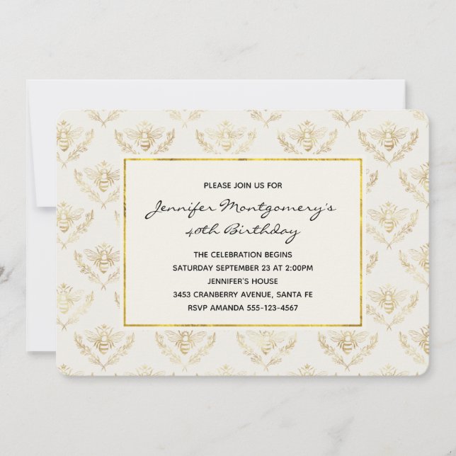 Invitation Golden Bumble Bee Motif Anniversaire (Devant)