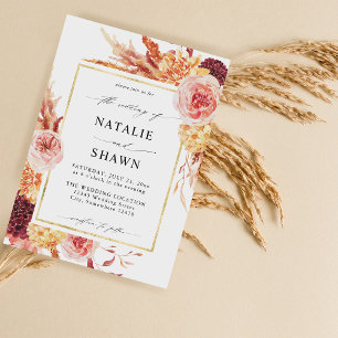 Invitation Golden Burgundy & Blush Pink FlorMariage