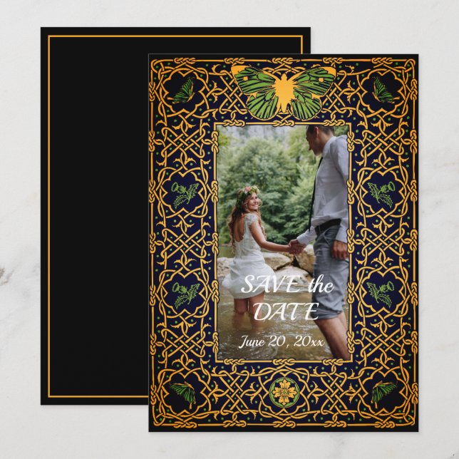 Invitation Golden Celtic Knot Enregistrer la date (Devant / Derrière)