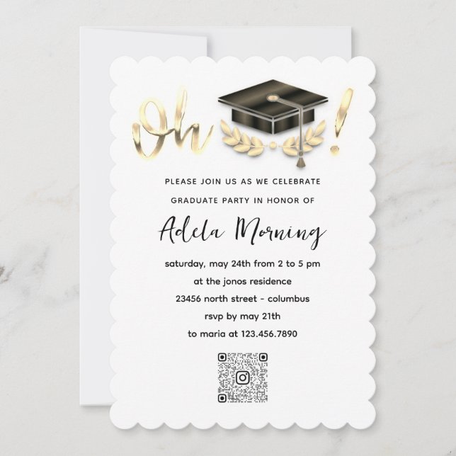Invitation Golden Confetti Graduate Party QR Code Blanc (Devant)