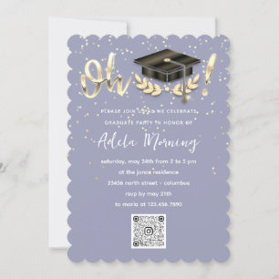 Invitation Golden Confetti Graduate Party QR Code Smoky Blue