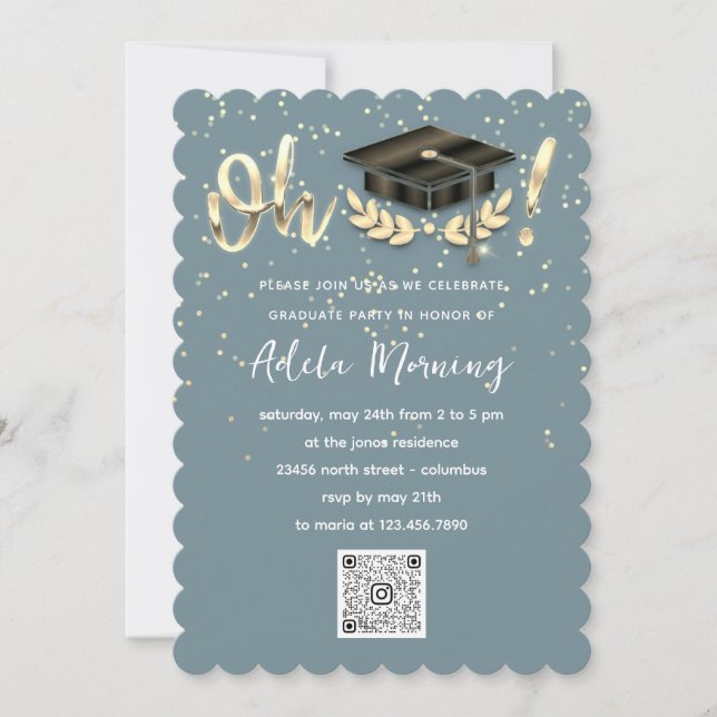 Invitation Golden Confetti Graduate Party QR Code Turquoise (Devant)