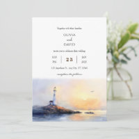 Golden Dawn Lighthouse Watercolor Beach Mariage