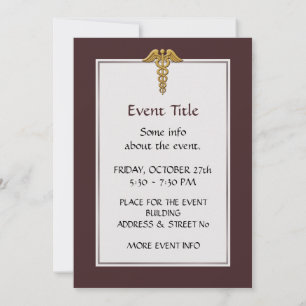 Invitation Golden Double Snake Caduceus