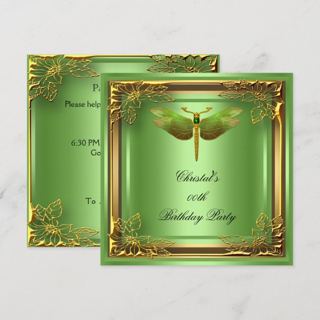 Invitation Golden Dragonfly Elite Élégante fête d'anniversair (Devant / Derrière)