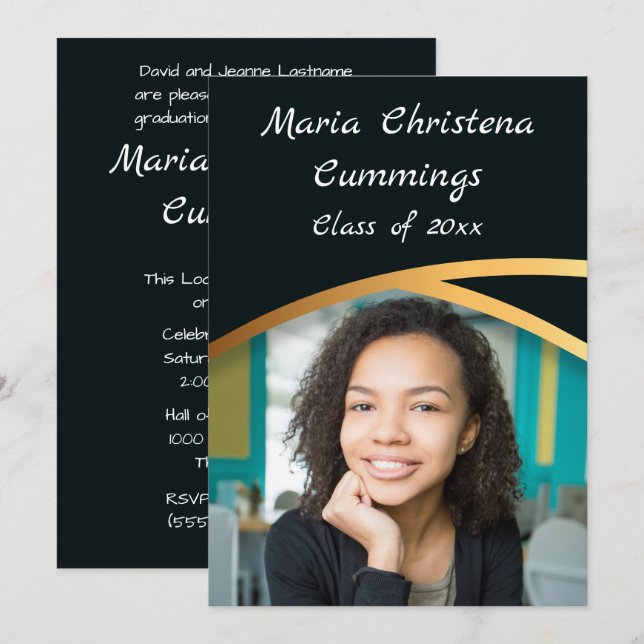 Invitation Golden Elegance Catégorie De Photo Diplôme 4 (Devant / Derrière)