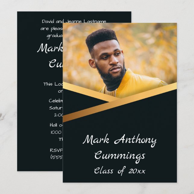 Invitation Golden Elegance Catégorie De Photo Graduation 2 (Devant / Derrière)