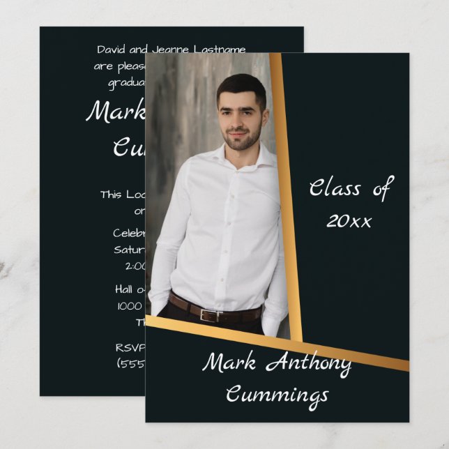 Invitation Golden Elegance Catégorie De Photo Graduation 3 (Devant / Derrière)