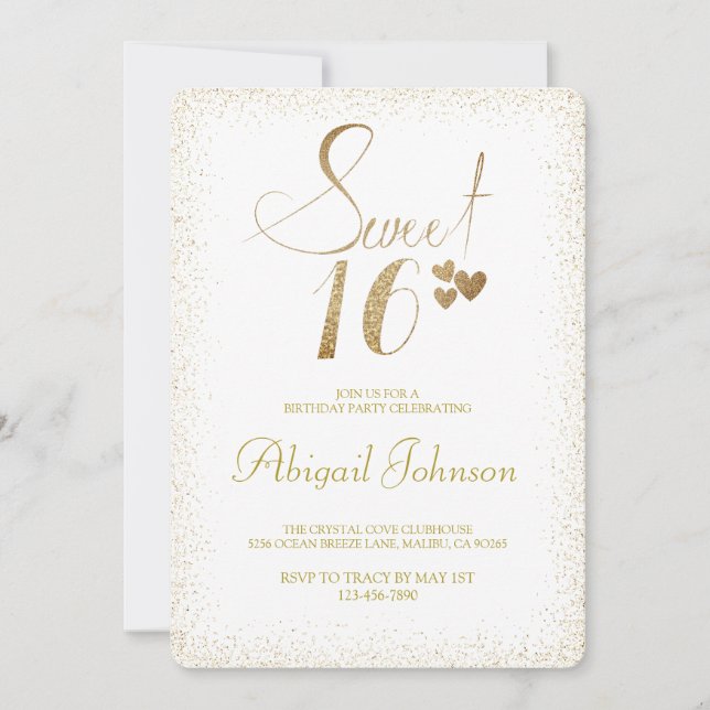 Invitation Golden Elegant Girls Sweet 16 Anniversaire (Devant)