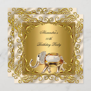 Invitation Golden Elephant Elite Cream Gold Anniversaire