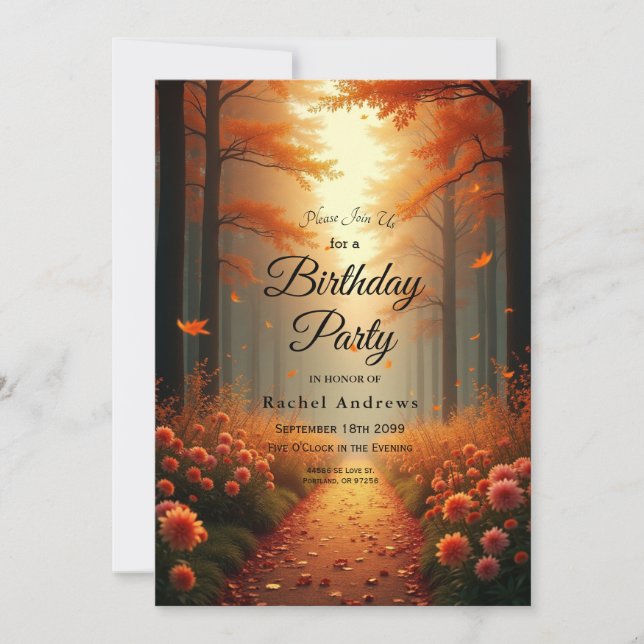 Invitation Golden Ember Autumn Woodland Stroll (Devant)