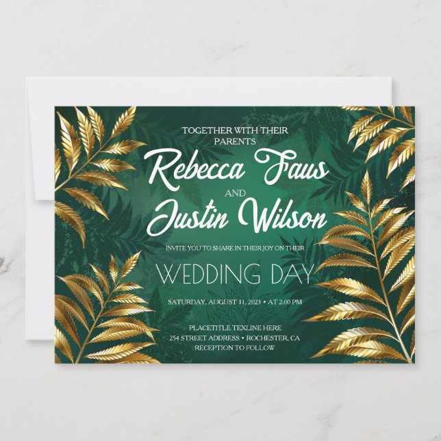 Invitation Golden fern arrangement wedding (Devant)