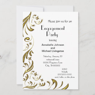 Invitation Golden Fleur de Lis Vine en blanc