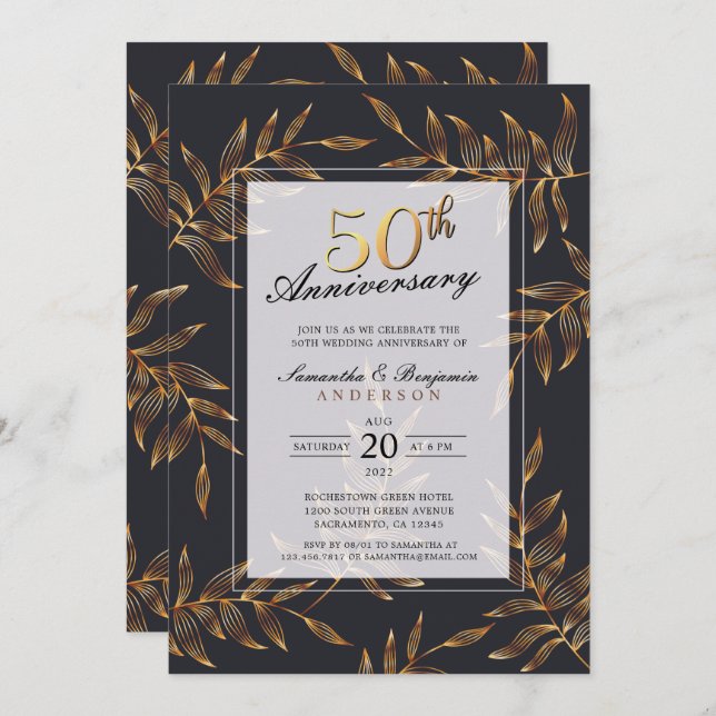Invitation Golden Floral 50e anniversaire de Mariage (Devant / Derrière)