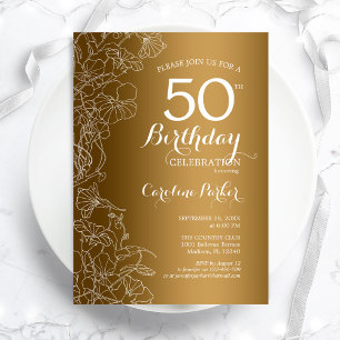 Invitation Golden Floral 50e fête d'anniversaire