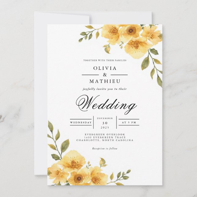 Invitation Golden Floral Arch Romance Mariage (Devant)