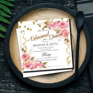Invitation Golden Floral Élégant Dîner de répétition Invitati