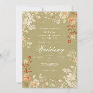 Invitation Golden Floral Flourdissant Romance Mariage