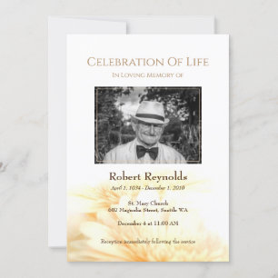 Invitation Golden Floral Memorial Funeral Service Photo