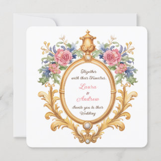 Invitation Golden Floral Rococo Wedding Elegant Regal Roses
