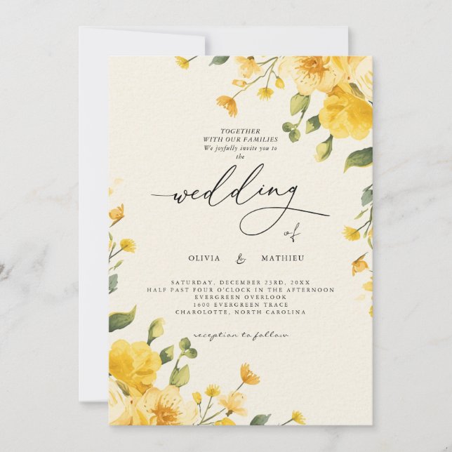 Invitation Golden Floral Romance Mariage (Devant)
