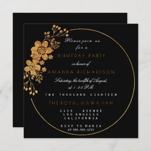 Invitation Golden Foil Floral Glam Vip fête d'anniversaire