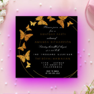 Invitation Golden Foil papillon Vip fête d'anniversaire