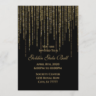 Invitation Golden Gala Ball Prom Danse de 8e année Noir