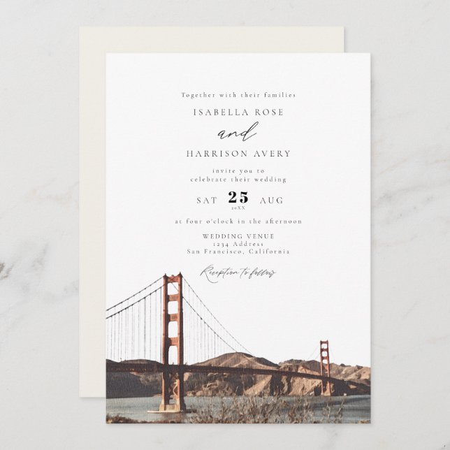 Invitation Golden Gate San Francisco California Mariage (Devant / Derrière)