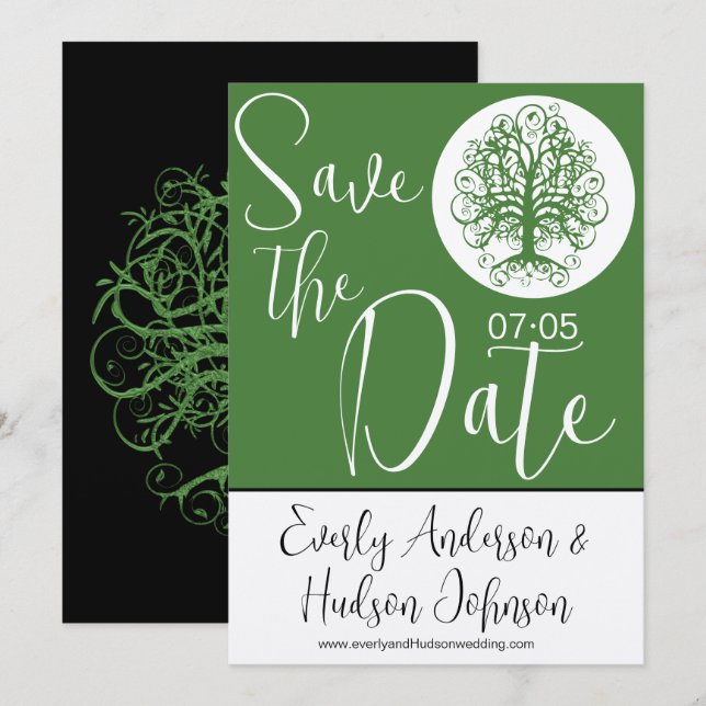 Invitation Golden Green Swirl Arbre Roots of Love Mariage (Devant / Derrière)