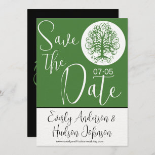 Invitation Golden Green Swirl Arbre Roots of Love Mariage