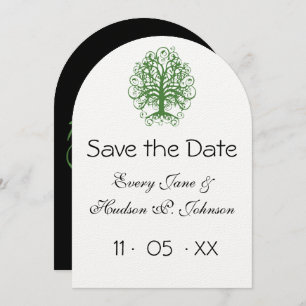 Invitation Golden Green Swirl Arbre Roots of Love Mariage