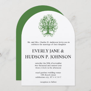 Invitation Golden Green Swirl Arbre Roots of Love Mariage Inv