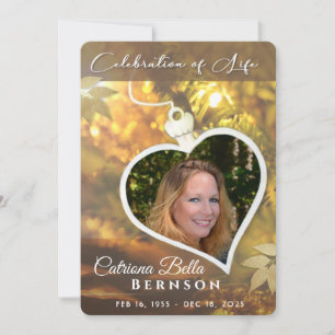 Invitation Golden Heart Celebration of Life Memorial 5x7
