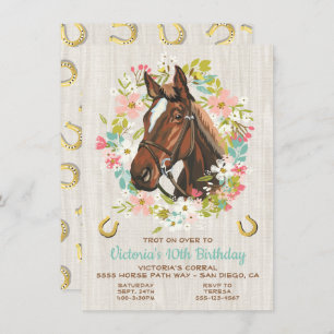 Invitation Golden horseshoe Wreath Horse fête d'anniversaire