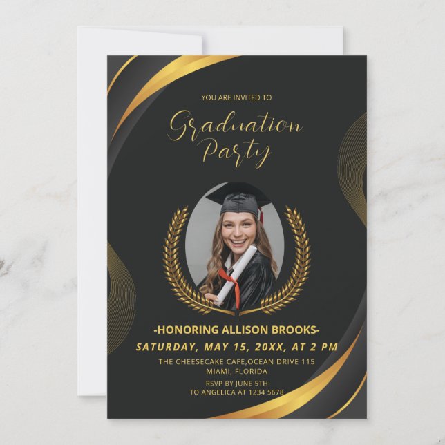 Invitation Golden Laurel Wreath Graduation (Devant)