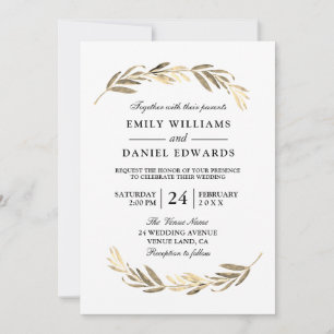 Invitation Golden Leaf Moderne Mariage élégant