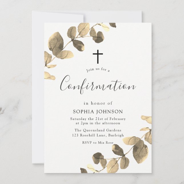 Invitation Golden Leaf Religious Celebration Confirmation Inv (Devant)