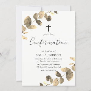 Invitation Golden Leaf Religious Celebration Confirmation Inv