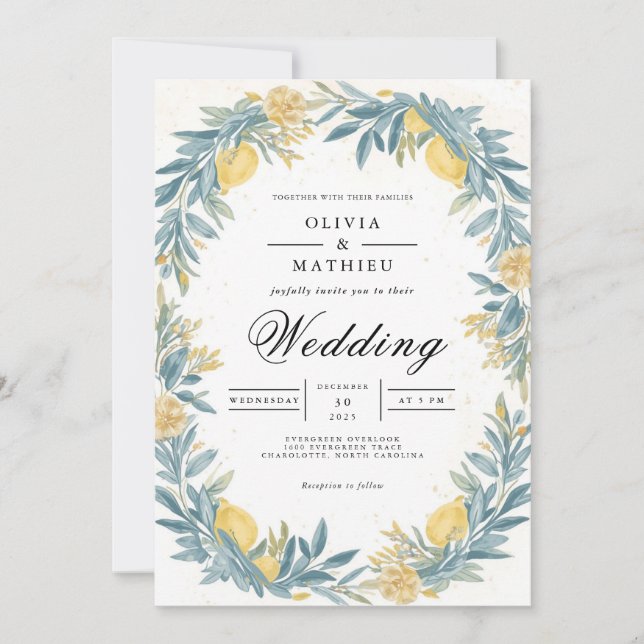 Invitation Golden Lemon Botanical Arch Mariage (Devant)