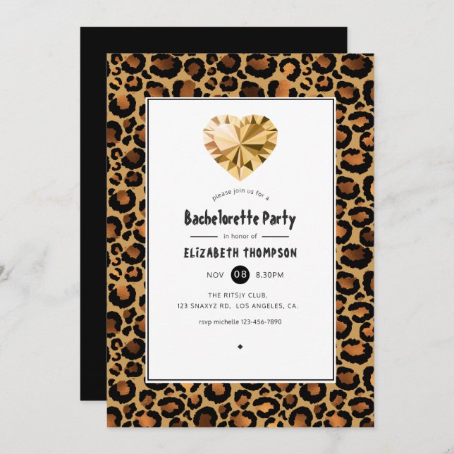 Invitation Golden Leopard Motif Bachelorette Party (Devant / Derrière)