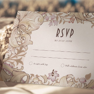 Invitation Golden Lily Sage Mariage RSVP Card Morris