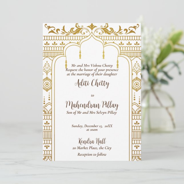 Invitation Golden mandap motif indien (Debout devant)