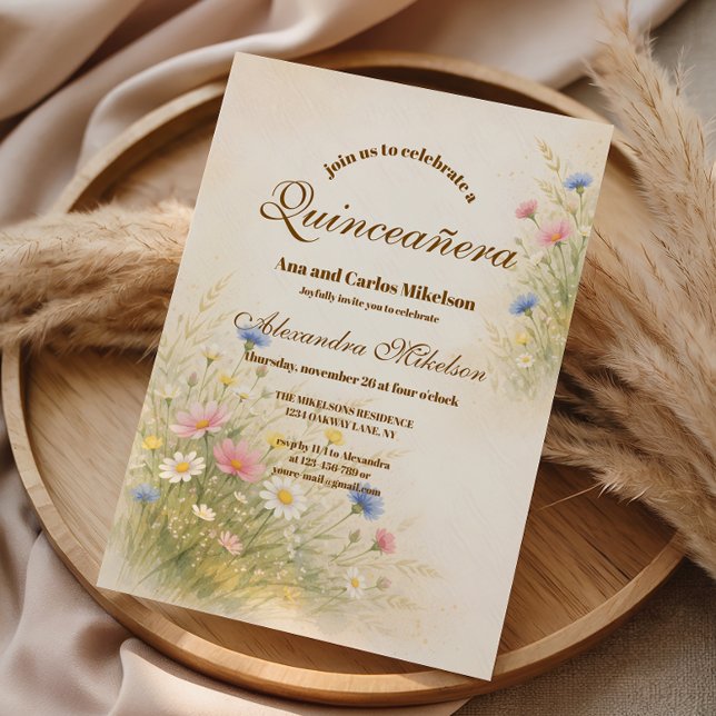 Invitation Golden Meadow Wildflower Quinceañera (Créateur téléchargé)